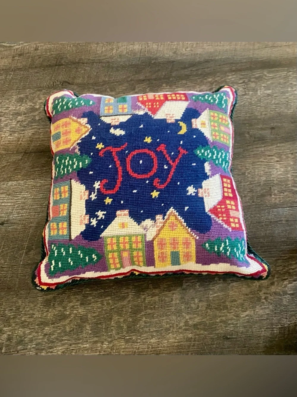 Holiday 'Joy' Needlepoint Throw Pillow - Multicolor